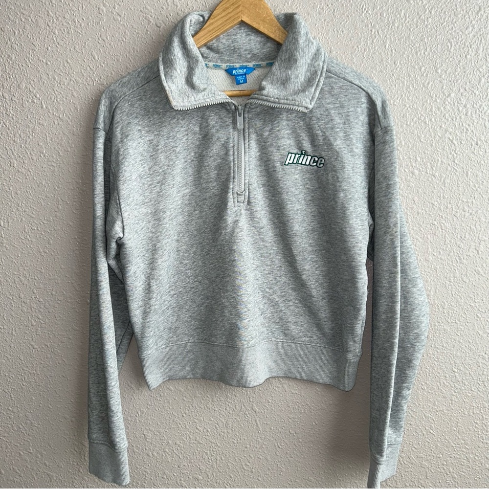 Prince Gray Pickleball Cropped Quarter‎ Zip Long Sleeve Pullover Sweatshirt
